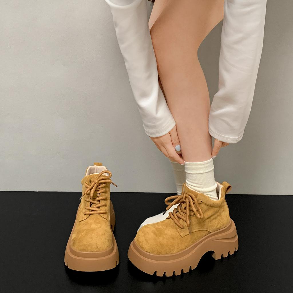 Maillard Brown Retro Thick-soled Thick-heeled Martin Boots Women's 2025 New Autumn Small Height-increasing Short Boots