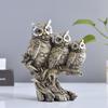 Owl Family Resin Figurines, Rustic Tree Branch Animal Statues, American Country Home Decor for Living Room TV Stand Bookshelf Bedroom, Unique