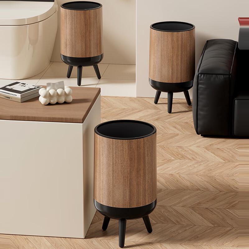 Pinhuan Bathroom High-Leg Wood Grain Trash Can