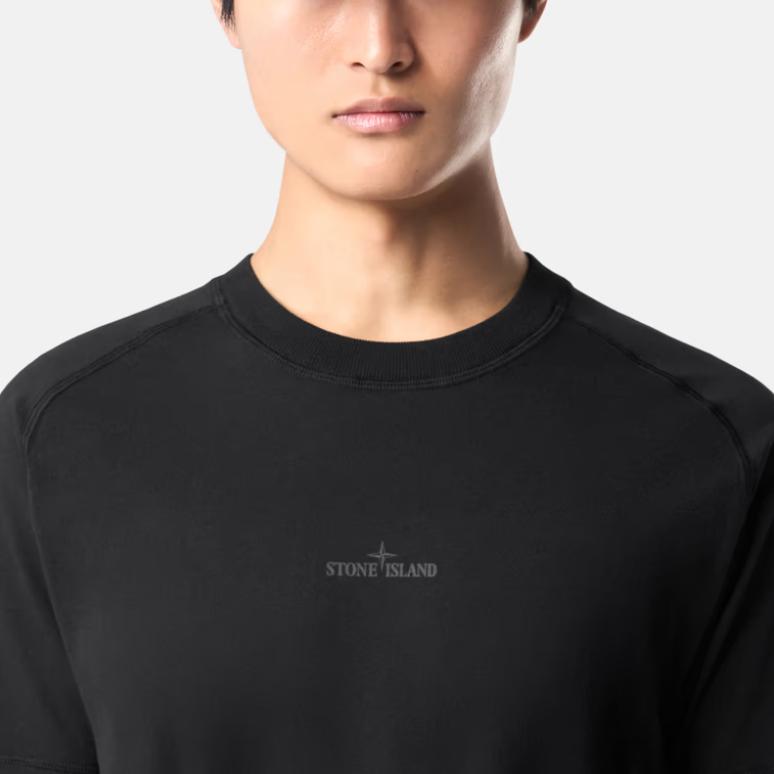 Stone Island Solid Color Letter Logo Crew Neck Slim Fit Raglan Short Sleeve T-Shirt Men Tops Black K1S152100020S0080-V0029