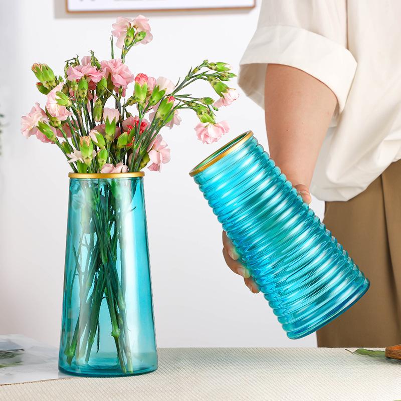 Painted Gold Vases Colored Glass Vases Large-sized Water Lilies Flower Ware Living Room Decoration Light Luxury Ornaments