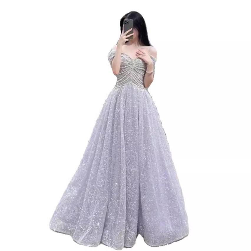 Purple sequined evening dress 1011 new banquet temperament light luxury niche adult ceremony host banquet evening dress