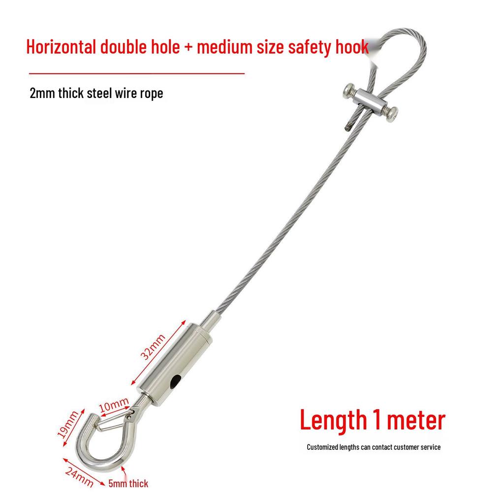 Adjustable 304 Stainless Steel Wire Rope with Double-Head Safety Hook and Spring Clip