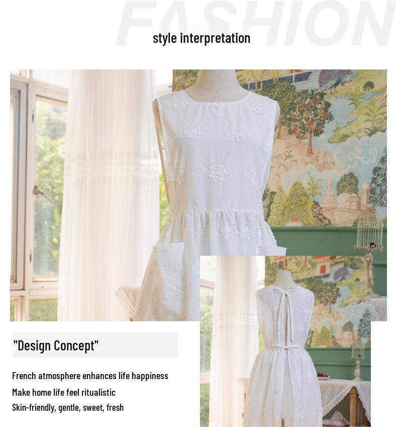 French-Style Luxury Cotton Embroidered White Apron Dress