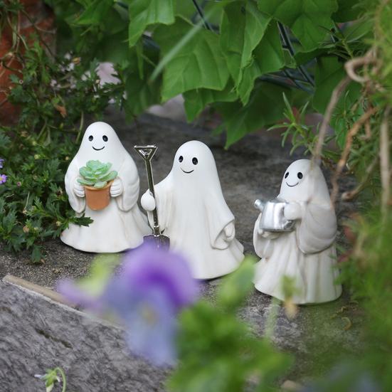 3 Pcs Halloween Ghost Figurines Resin Gardening Ghost Statue Cartoon Ghost Collectibles