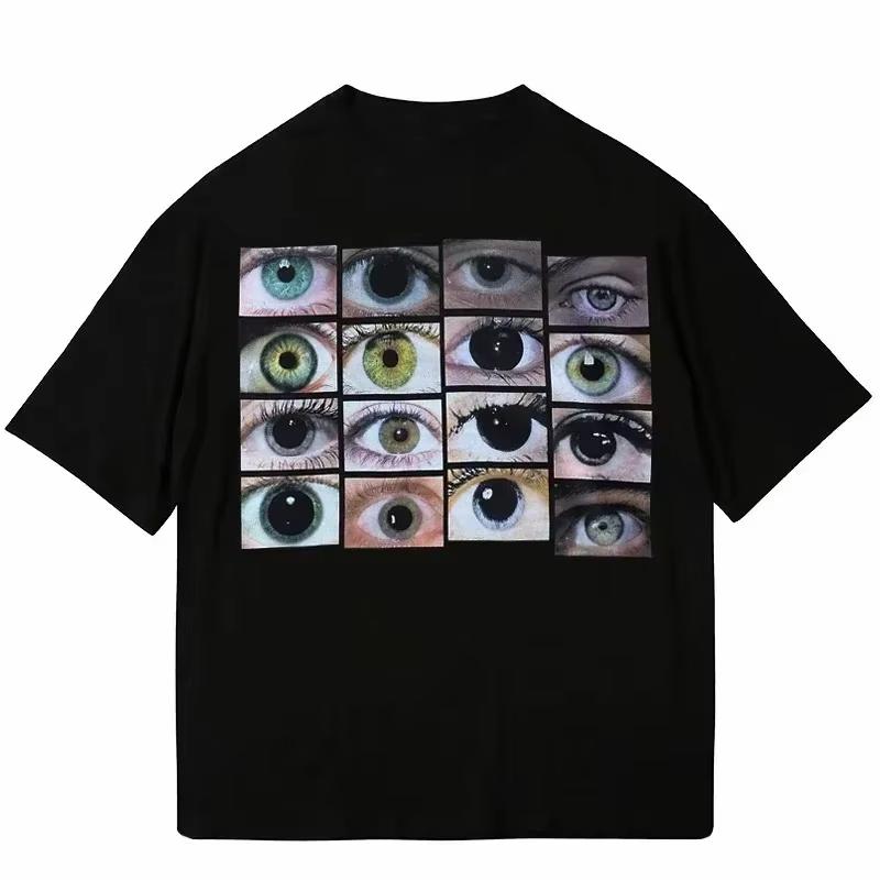 Unisex Hip Hop Streetwear T Shirt Eyes World Graphic Harajuku TShirt Cotton Casual Tshirt Summer Short Sleeve Tops Tees Black