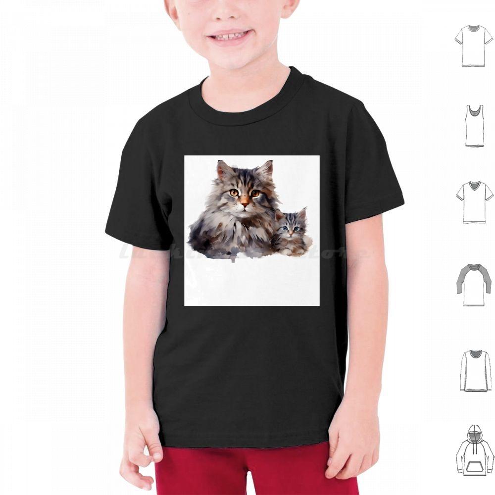 Loving Mother Cat And Her Playful Kitten T Shirt Cotton Men Women DIY Print Cat Illustration Mother Cat And Kitten Cute Cat
