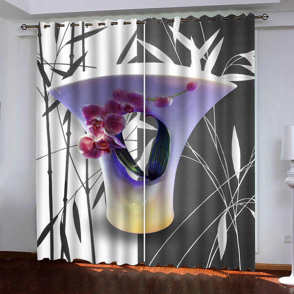 Curtains For The Home 2Pcs 3D Fashion Vase Printed Curtains For Noise Reduction, Privacy In Teenager'S Bedroom And Living Room
