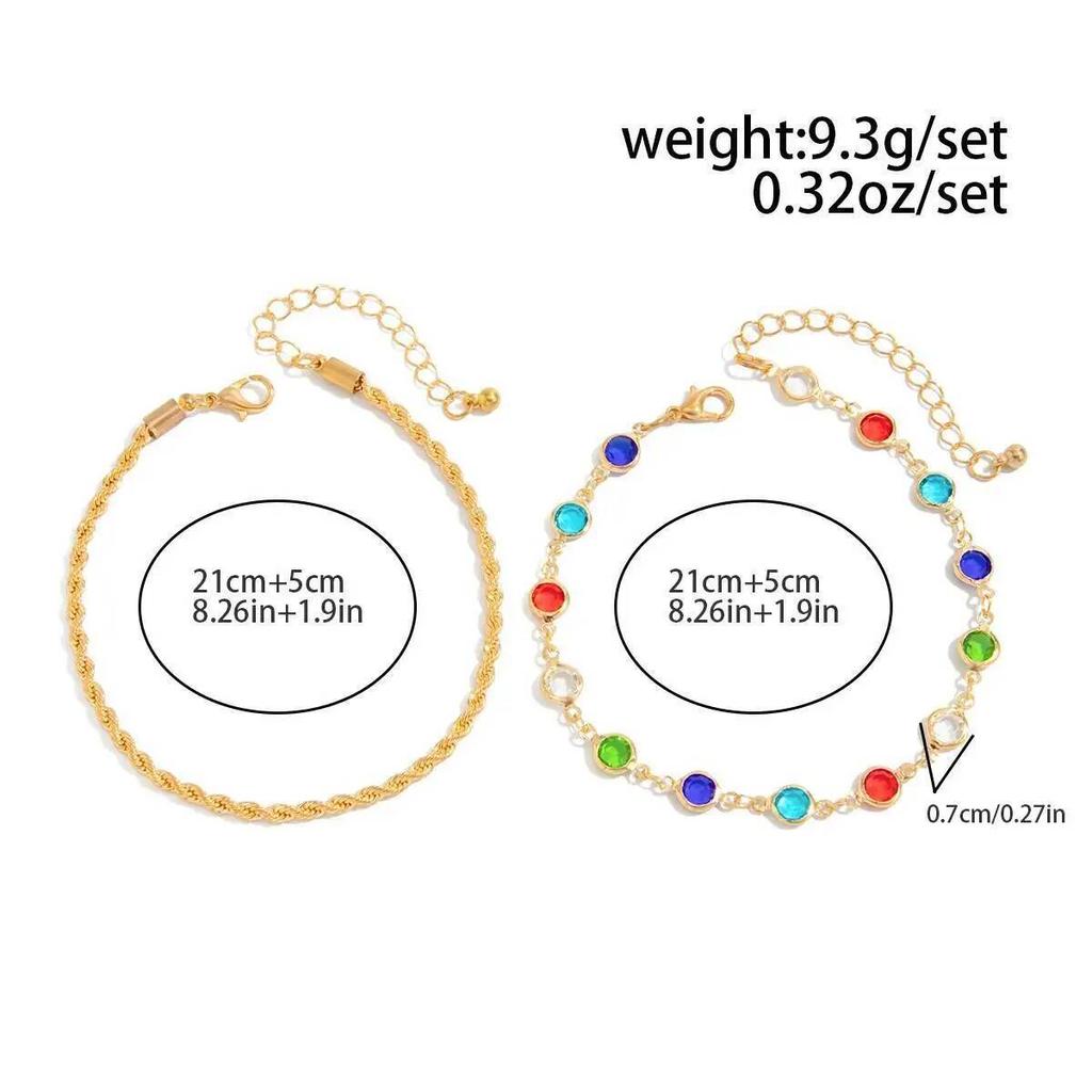 Ingemark Y2K Boho Colorful Crystal Chain Anklet for Women Summer Beach Trendy Exquisite Barefoot Ankle Bracelet Leg Jewelry Gift