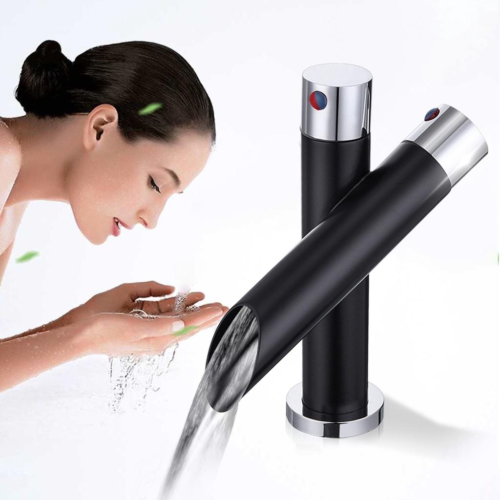 Black Bathroom Unique Single Handle Waterfall Basin Faucet Spout Mixer Tap Deck Mounted  Bronze Finished Hot & Cold Water