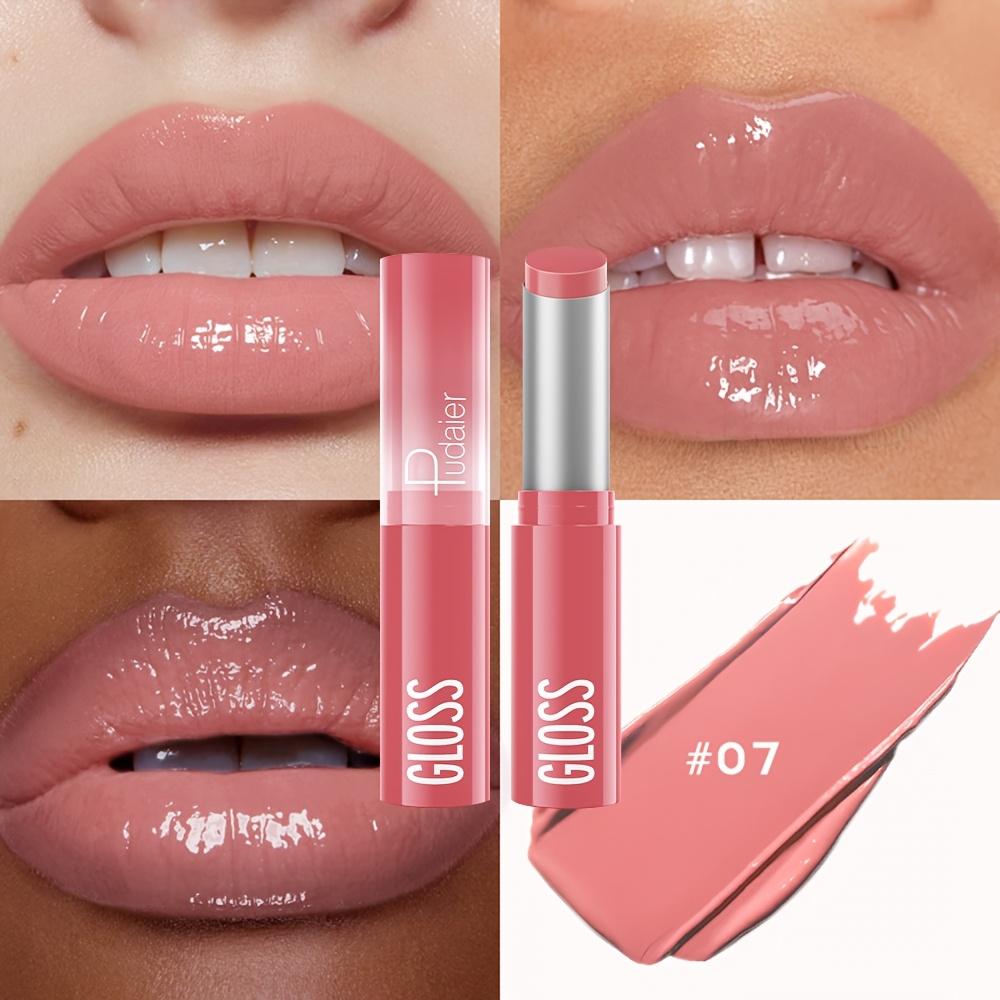 Waterproof Lipstick with Glass Mirror and Plumping Effect Non-Stick Nude Shades,Matte Lip Gloss for Plumper Looking Lips