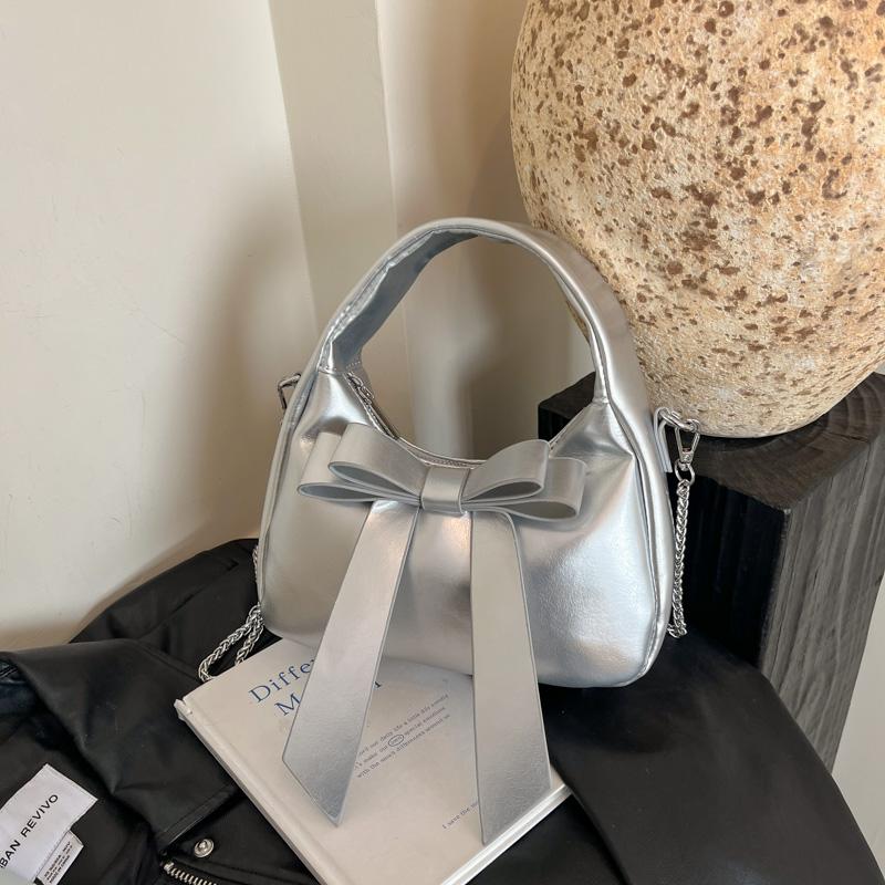 Small Bag Bow Shoulder Bag Women's Underarm Bag PU Crossbody Bag