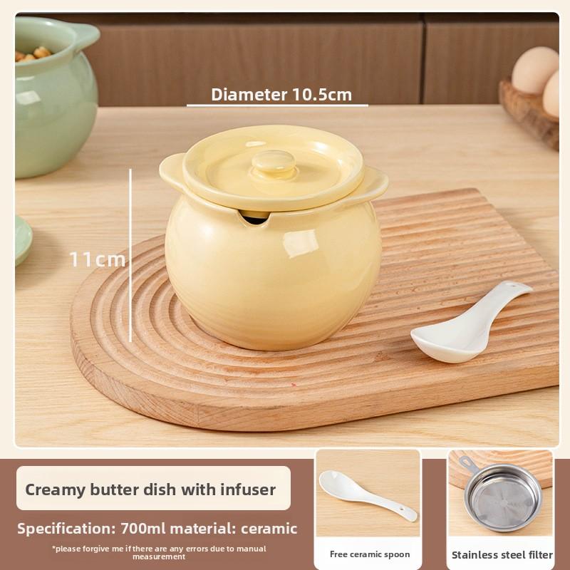 Kitchen Oil Pot Household Ceramic with Lid High Temperature Splashing Special Large Seasoning Tank for Seasoning Organizer