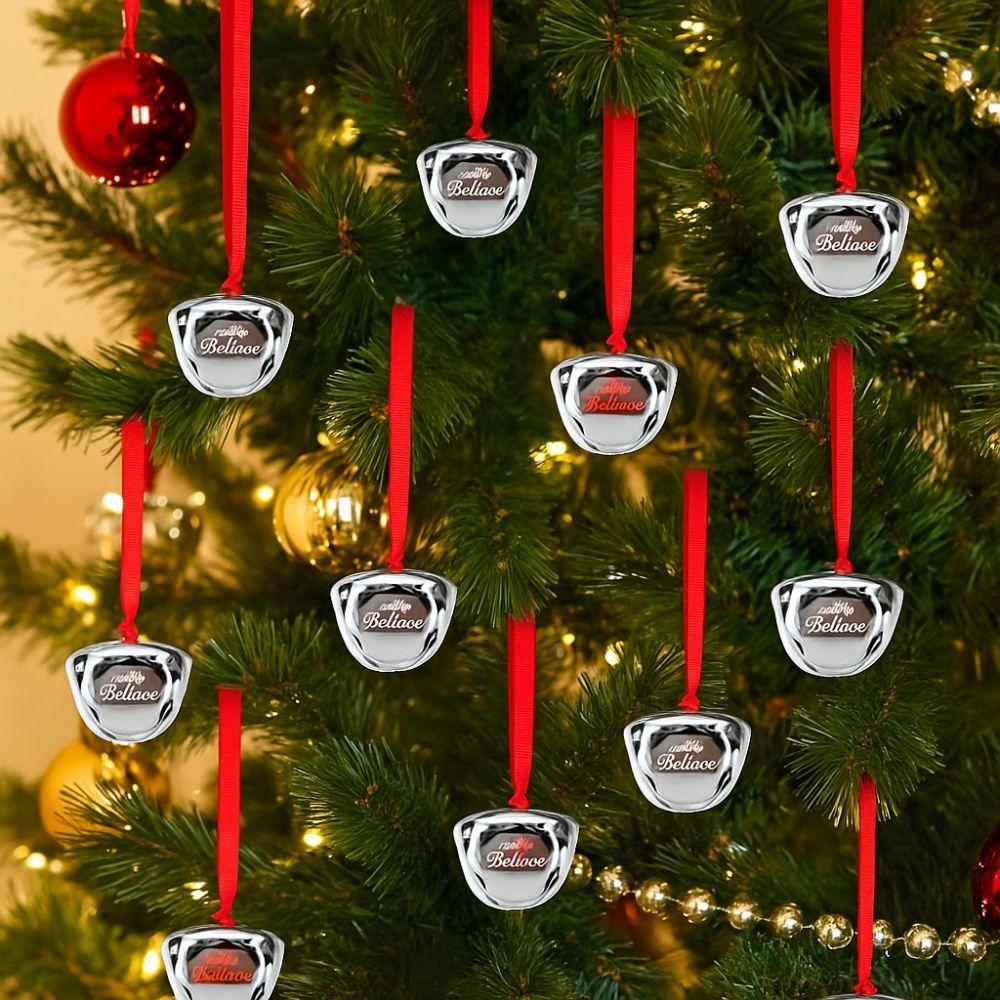 5pcs Red Ribbon Christmas Tree Bells Metal Letter Xmas Tree Ornament Home Garden Decor