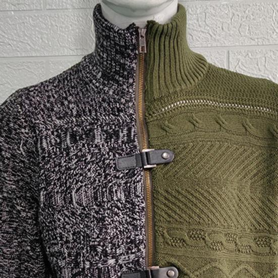 Pánský zimní svetr kabát barevně sladěný asymetrický dlouhý rukáv vysoký límec slim fit teplý pletený ochrana krku podzimní svetr do kanceláře