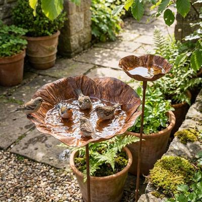Flower Shape Metal Bird Bath Rusted Vintage Handcrafted Garden Birdbath Iron Art Rust-resistant Flower Garden Stake