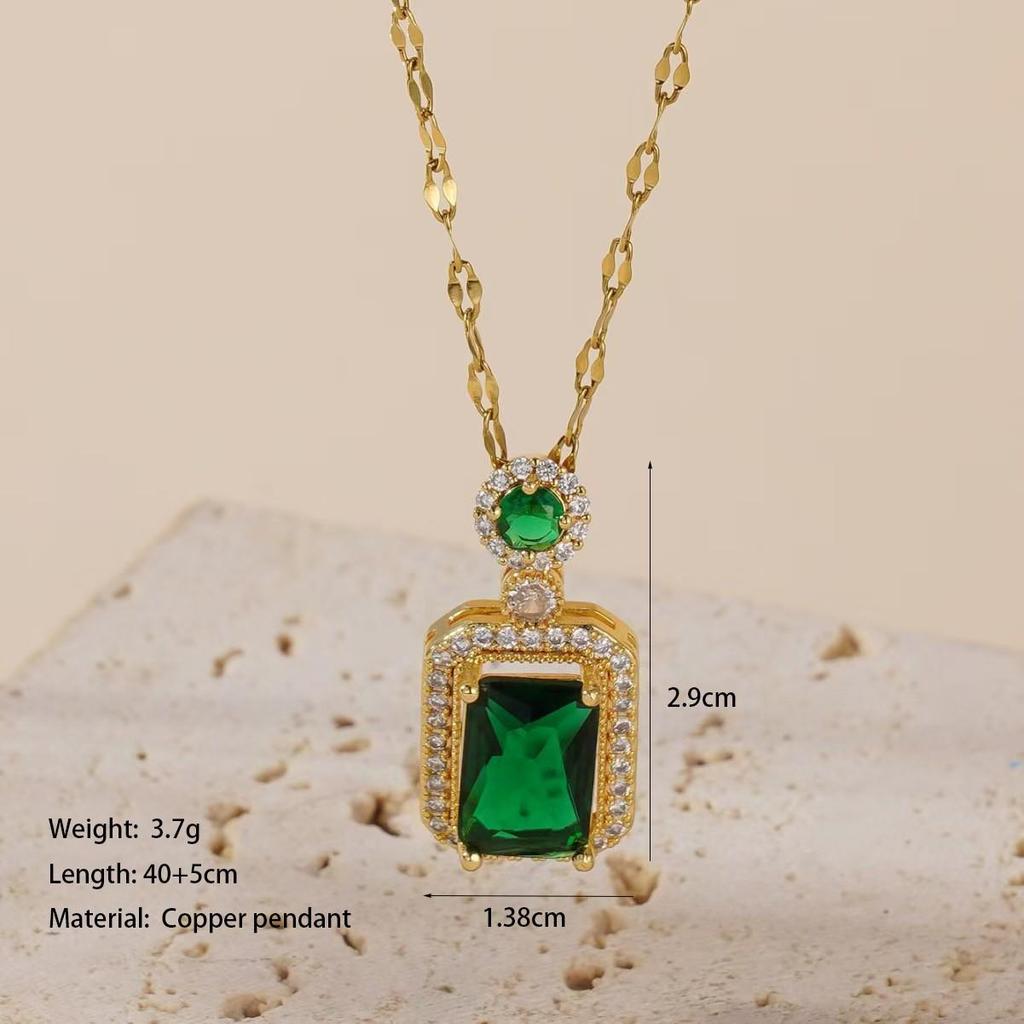 Smaragd Zirkon Ohrringe und Titanstahl Schlüsselbeinkette Set für Damen