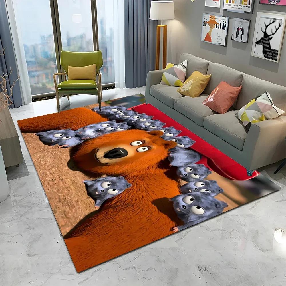 3D Kreslený koberec Grizzy a lemingové pro domov, obývací pokoj, ložnici, pod pohovku, rohožka, dekorace, dětský koberec, protiskluzová podložka na podlahu