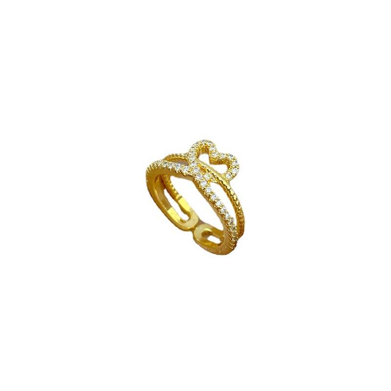 Real Gold Electroplated Open Love Women'S Fashion Slightly Inlaid Light Luxury Ring Index Finger Ring With The Same Cold Wind