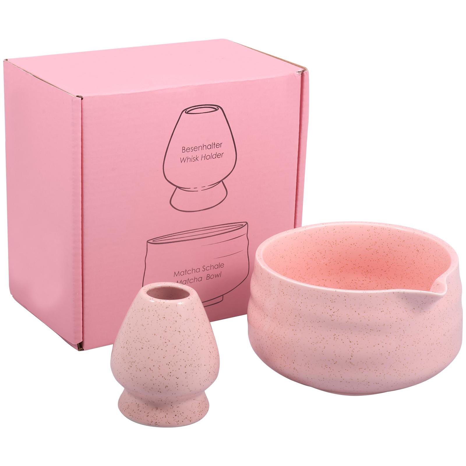 

2 шт. Японская керамическая глянцевая розовая чаша для матча, венчик для чая матча, чаван, держатель для часен, ложка, сито, чашка, подарочный набор для церемонии розовый