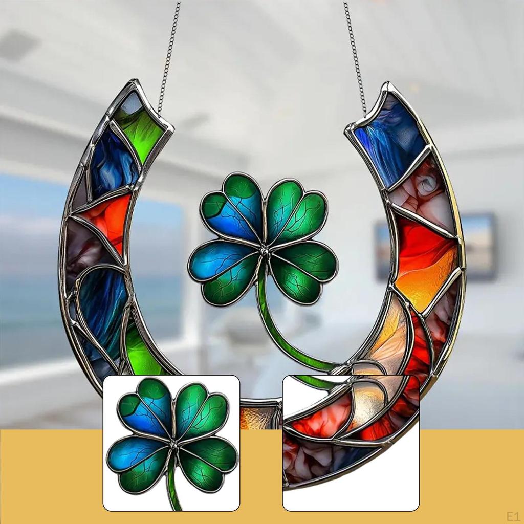 Stained Glass Window Hanging with Metal Chain Ornament for Mom Christmas Gardens