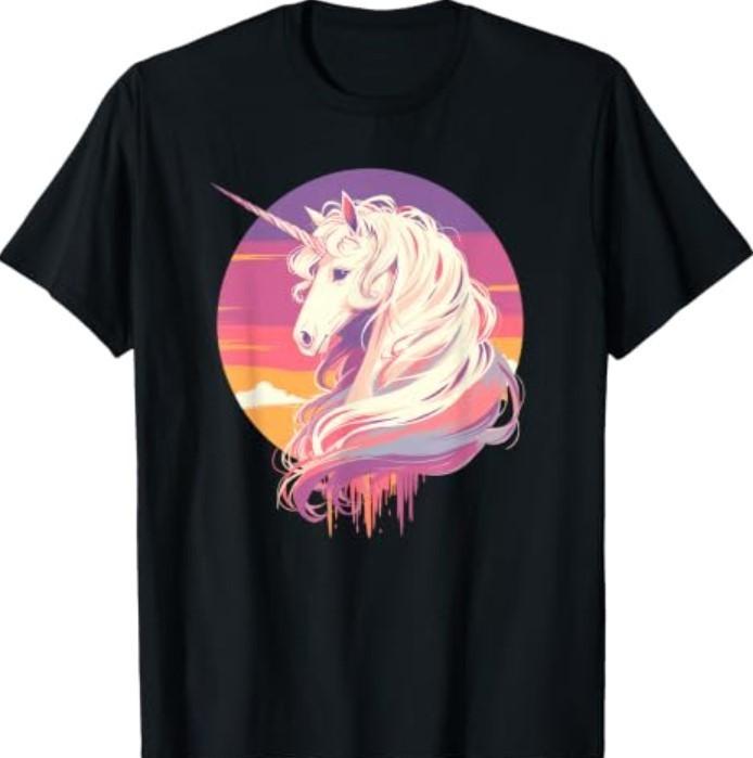 Majestischer Sonnenuntergang Einhorn Kunst Mystische Kreatur Fantasy T-Shirt