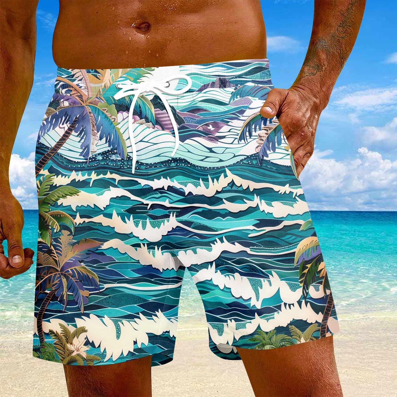 

Мужские модные гавайские принты с эластичной талией, повседневные штаны для йоги, пляжные шорты S