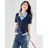 Women's Korean Style Faux Two-Piece Short Sleeve Shirt