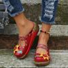 Women's Tribal Style Flower Platform Mules, Floral Print Wedge Heeled Clogs, Closed Toe Shoes