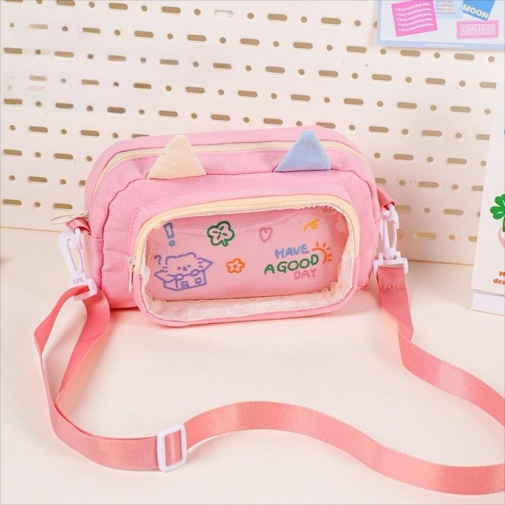 

Adjustable Lucky Kitten Pencil Case Multi-functional Crossbody Stationery Bag Daily рожевий