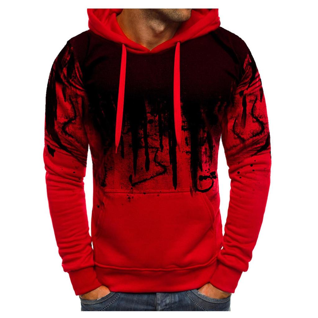 Men Gradient Color Pullover Long Sleeve Hooded Sweatshirt Tops Blouse
