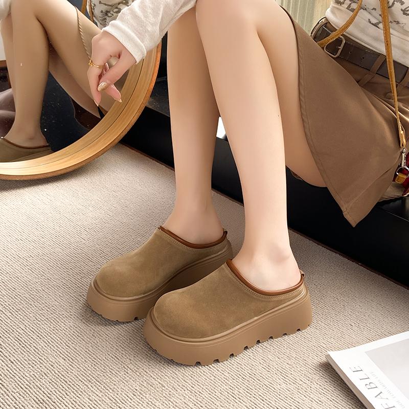 Fashion CRLAYDK Women's Platform Heel Mules Casual Shoes Closed Toe Slip On Backless Wear Resistant Walking Increase Height Slippers