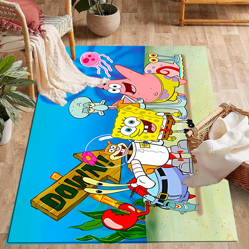 Spongebob Squarepants Adventure Themed Anti-Slip Rugs - Polyester Home Decor, Suitable for Bedrooms, Living Rooms, Doorways, Studios, and Decorations