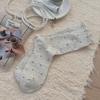 Thin Lace Socks - Children's Mid-length Socks with Wooden Ear Cuffs, Versatile with Bold Patterns, Long and Piled-up High Socks