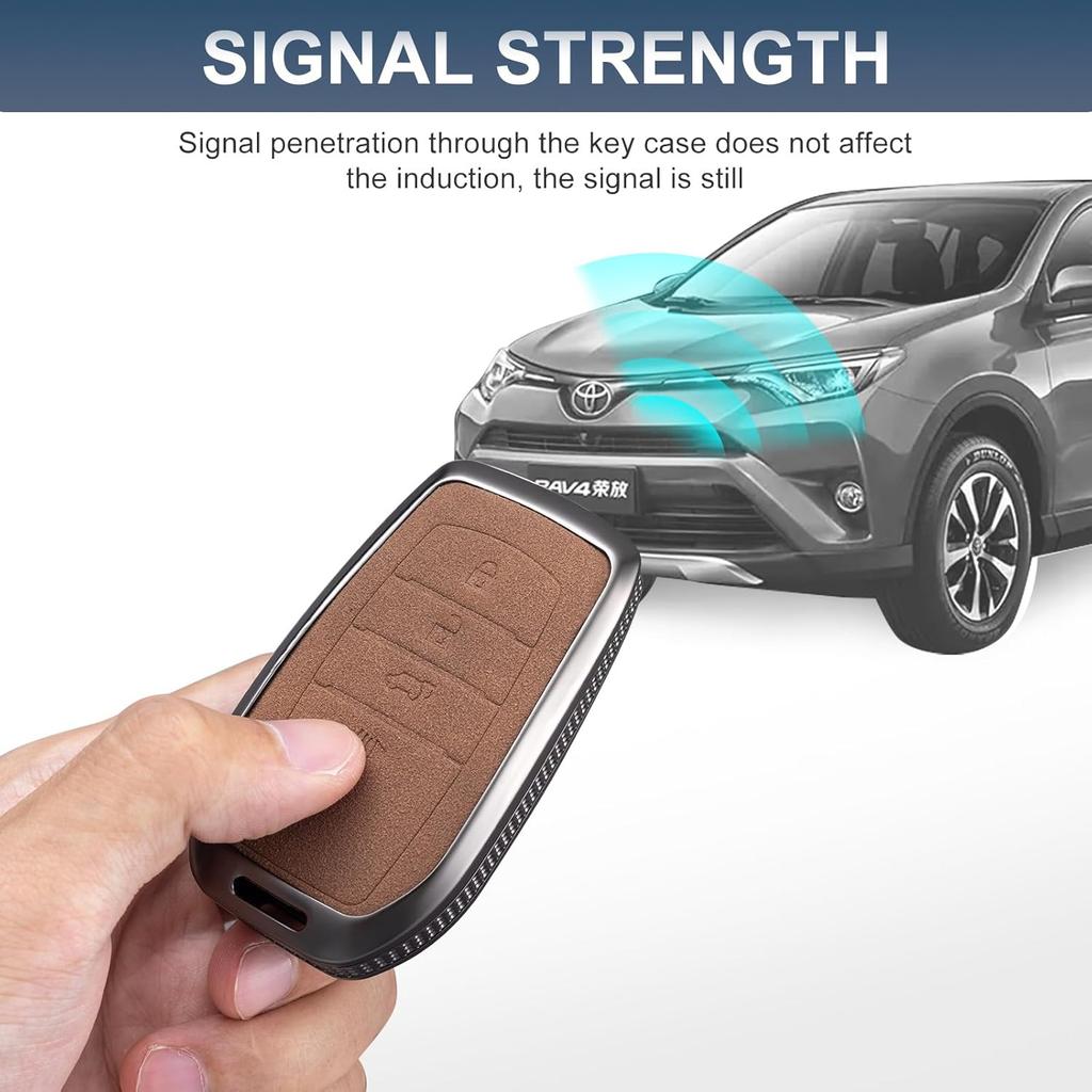 YO&YOYE Compatible with Toyota Key Fob Cover with Keychain Leather Key Case Protector for Avalon Camry Corolla RAV4 Sequoia Highlander Smart Key