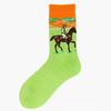 European & American Creative Oil Painting Mid-Calf Socks: Trendy Autumn/Winter High-Tube Cotton Socks