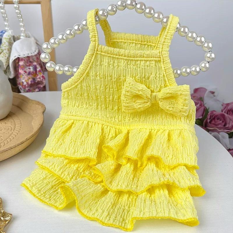 Cute Soft Dog Sling Dress Sweet Bow Dog Clothes Spring Puppy Princess Skirt Fashion Solid Cat Dress Pet Vest Bichon Dog Outfits