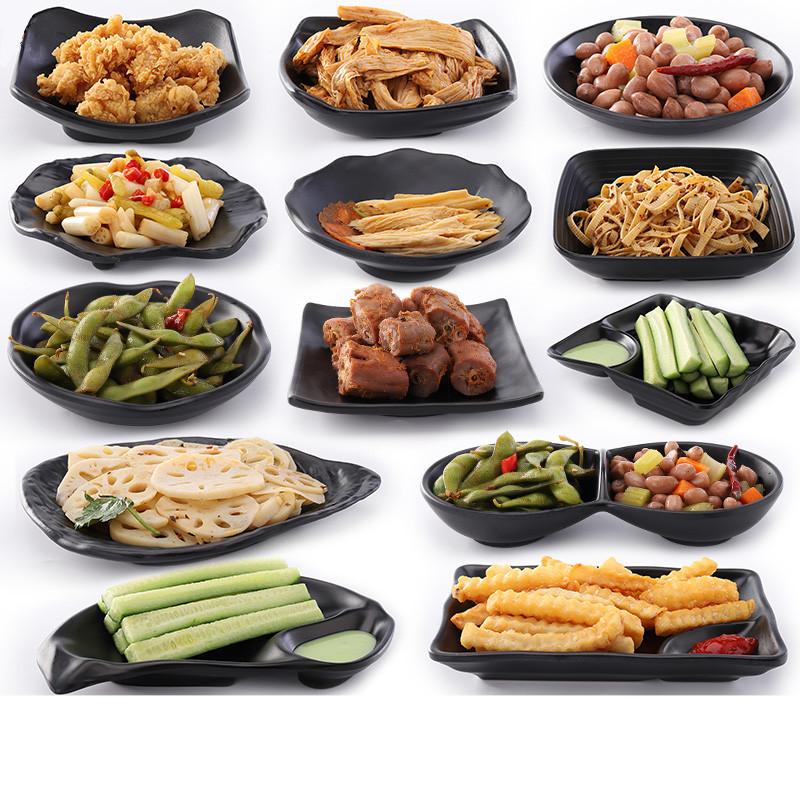1PC Black Scrub Barbecue Meat Sushi Plate Not Easily Broken Melamine Cutlery Fruit Dessert Storage Plate Kitchen Accessories
