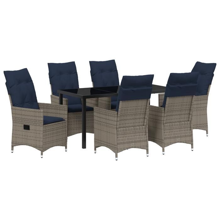 vidaXL 7-piece Garden Dining Set with Gray Poly Rattan Cushions 3379594