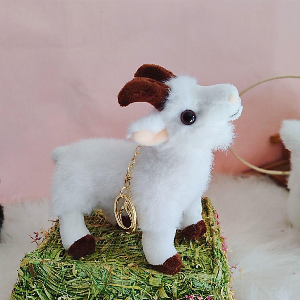 Fluffy Horned Sheep Plush Toys PP Cotton Baby Goat Keychain Baby Goat Plush Doll  Room Decoration
