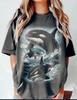 Vintage Orca Familie 90er Grafik T-Shirt, Retro Schwertwal Ozean Tee, Abgenutztes Meeresleben Tierwelt Shirt