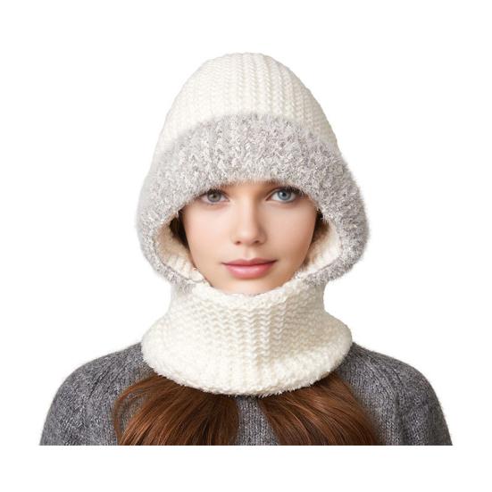 

Вязаная шапка 3 в 1 однотонная с плюшевой отделкой, бархатной подкладкой, зимняя шапка, шарф, набор для защиты лица, ветрозащитный флис с подкладкой, головной убор