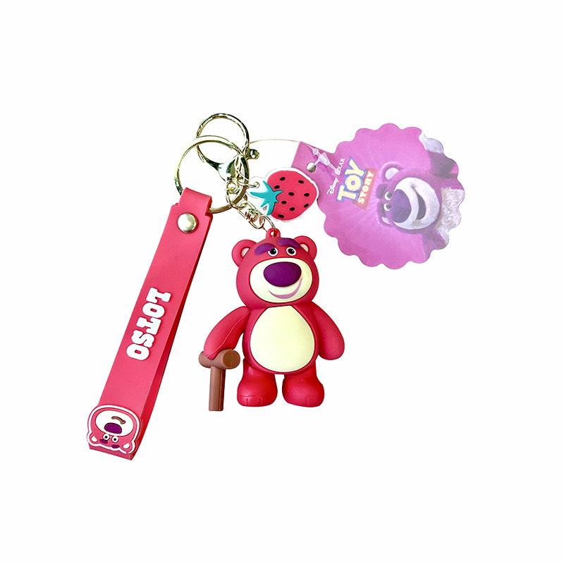 Minnie Lotso Strawberry Bear Key Chain Exquisite Cartoon Doll Figure Cute Anime Schoolbag Pendant Decoration Small Gift