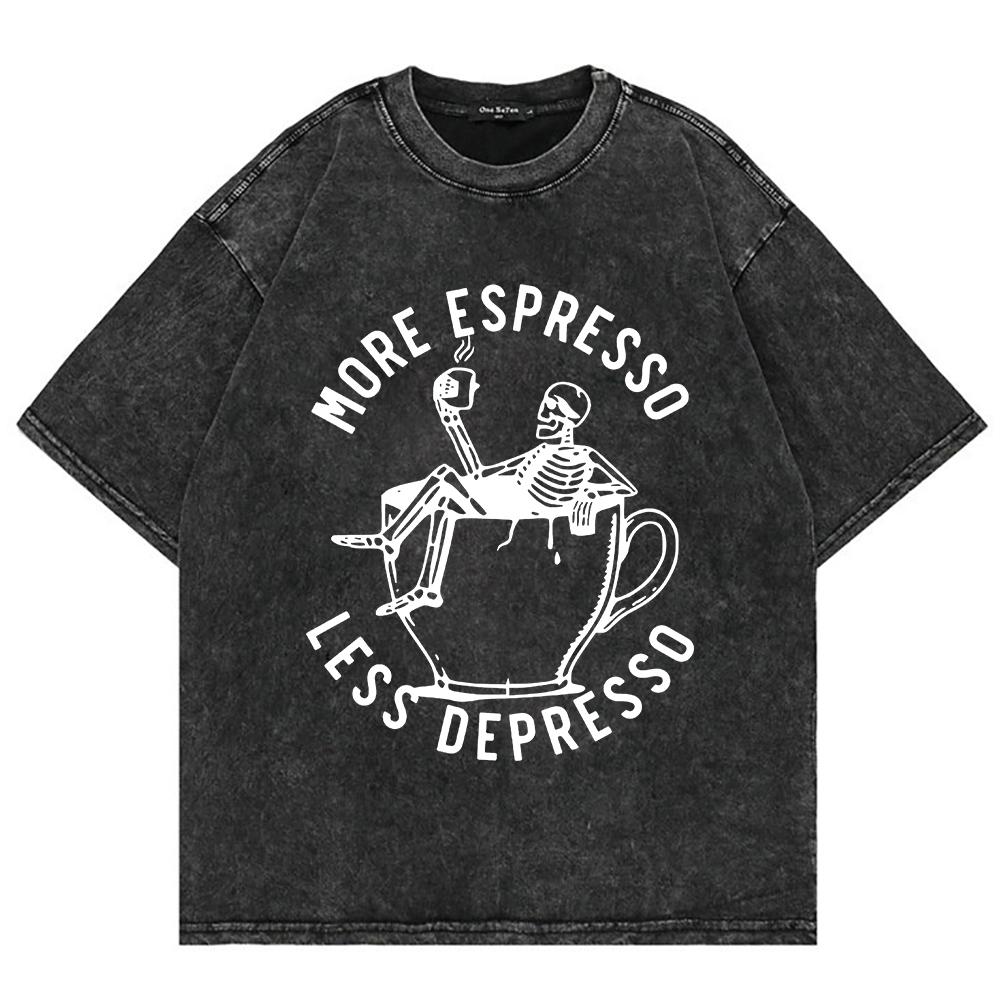 

Хлопковая футболка Больше эспрессо, меньше депрессо Футболки Смешная винтажная мужская/женская футболка Оверсайз Топы с минеральной стиркой Подарок на дальний день 3XL