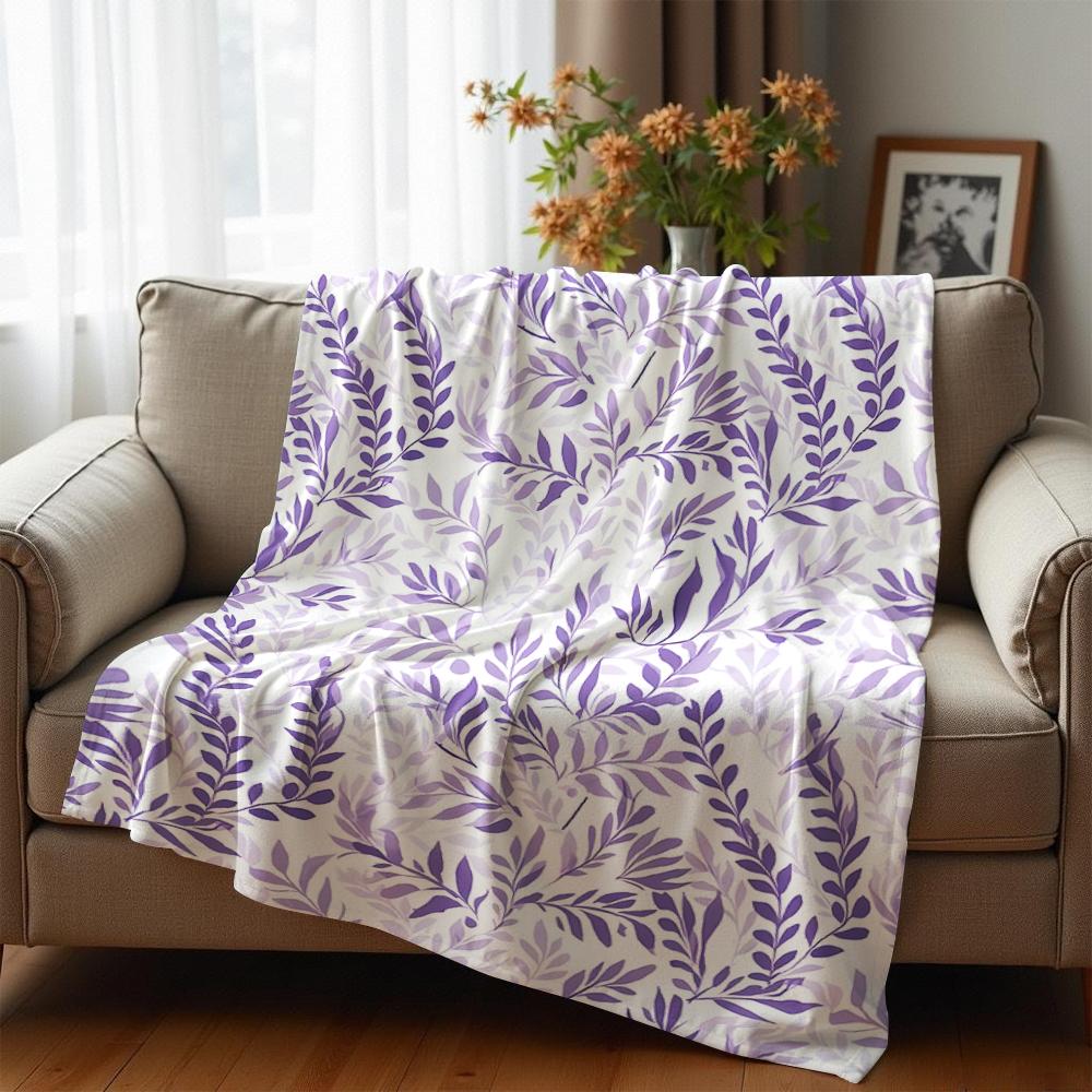 Lavender Leaf Texture Anime Cartoon Flannel Blanket Soft Warm Throw for Bedroom Sofa Car Kids Holiday Gift