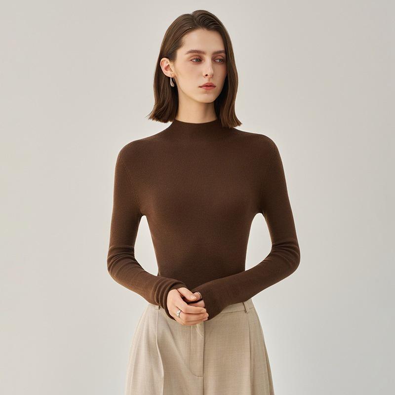 Women's Slim-Fit Cashmere Wool Sweater - Machine Washable, Half-High Collar, Autumn/Winter Design