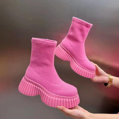 Autumn Winter New Socks Shoes Women Thick-soled Casual Net Knitted Short Boots Women Platform Ankle Booties Botas De Mujer