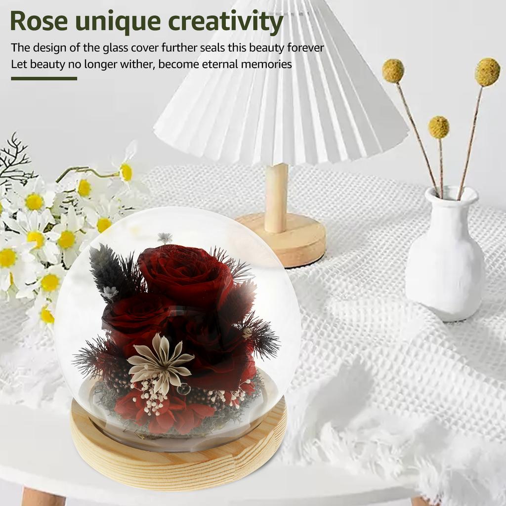 Artificial Rose Flowers Glass Cover Simulation Eternal Rose Flower Mothers Day Gifts Party Supply Valentine's Day Wedding Decor