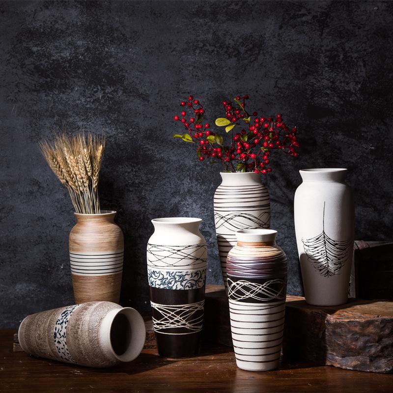 Modern Minimalist Chinese Pottery Vase for Floor Standing Dried Flower Arrangements