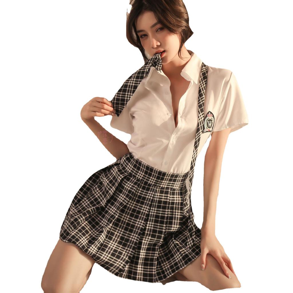 Fun Underwear Plaid Senior Sister Uniform Pure Desire Pleated Short Skirt Cute College Style Pure Desire Passion Open Suit